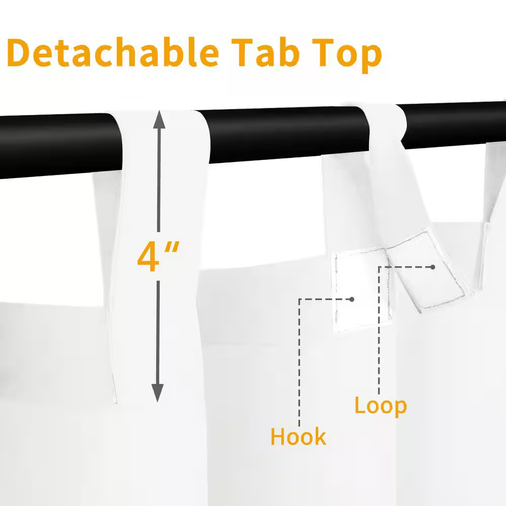 54W X 84L In. White Polyester Waterproof Outdoor Patio Curtains W Detachable Tab