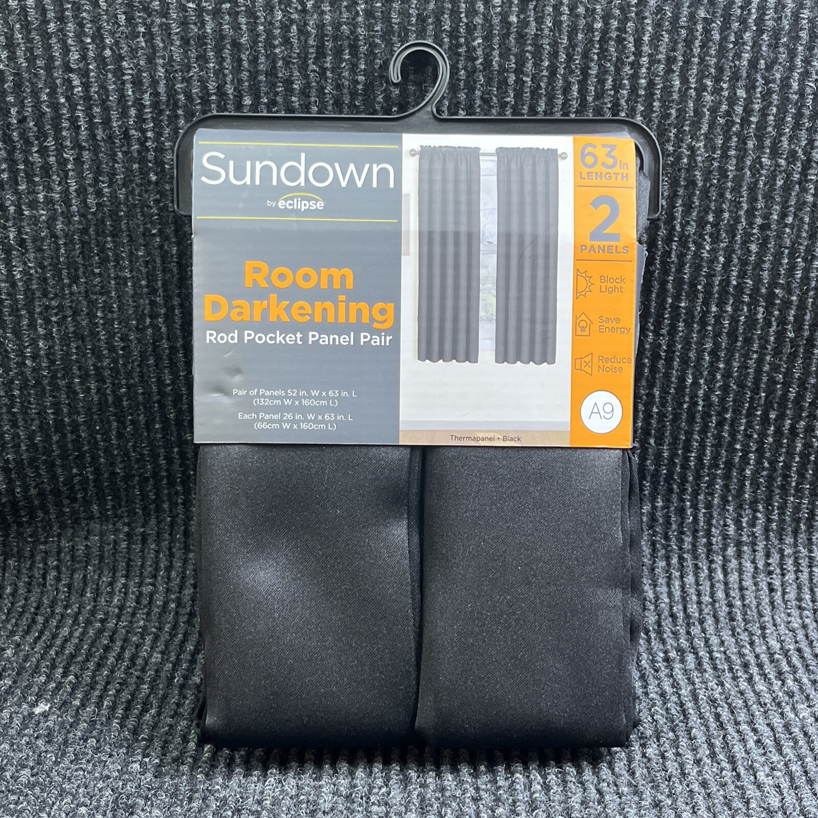 Sundown By Eclipse Room Darkening Rod Pocket Panel Pair Black Curtins 26″ x 63″