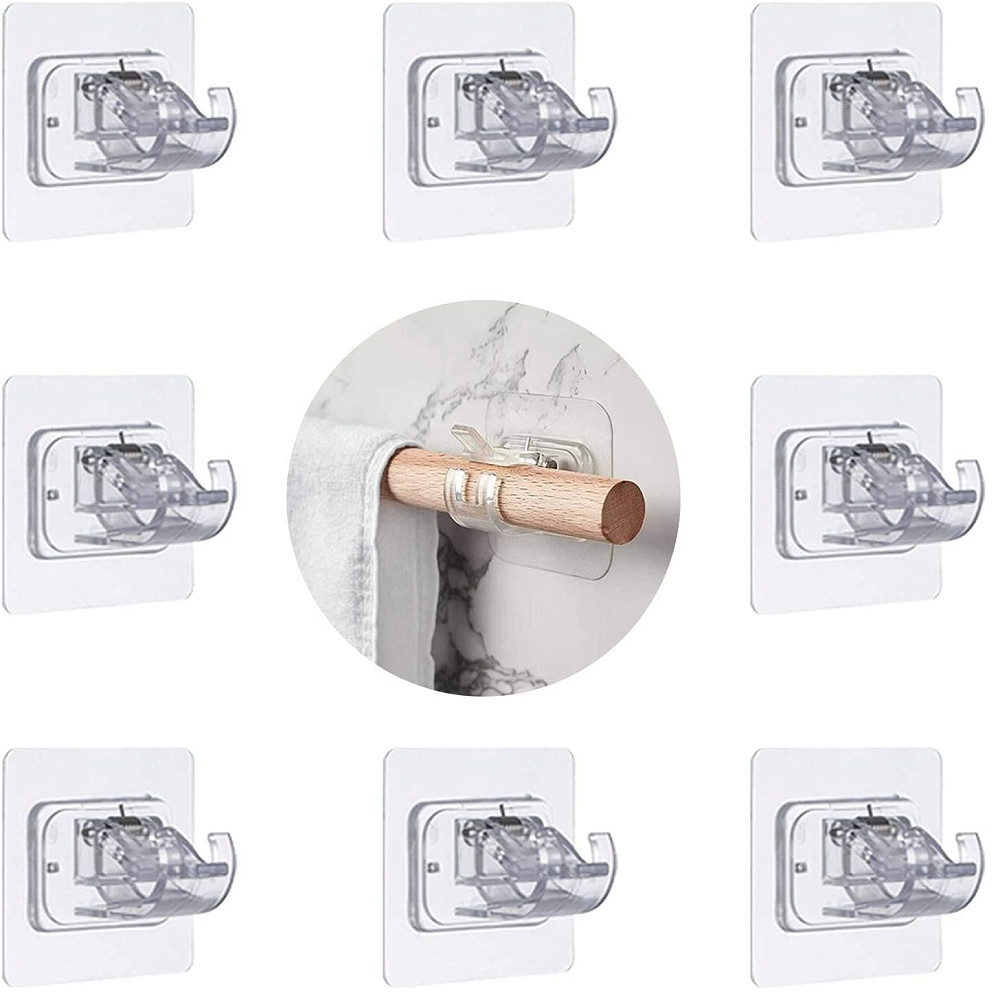8Pcs Nail Free Adjustable Curtain Rod Clip Brackets Self Adhesive Holder Hooks