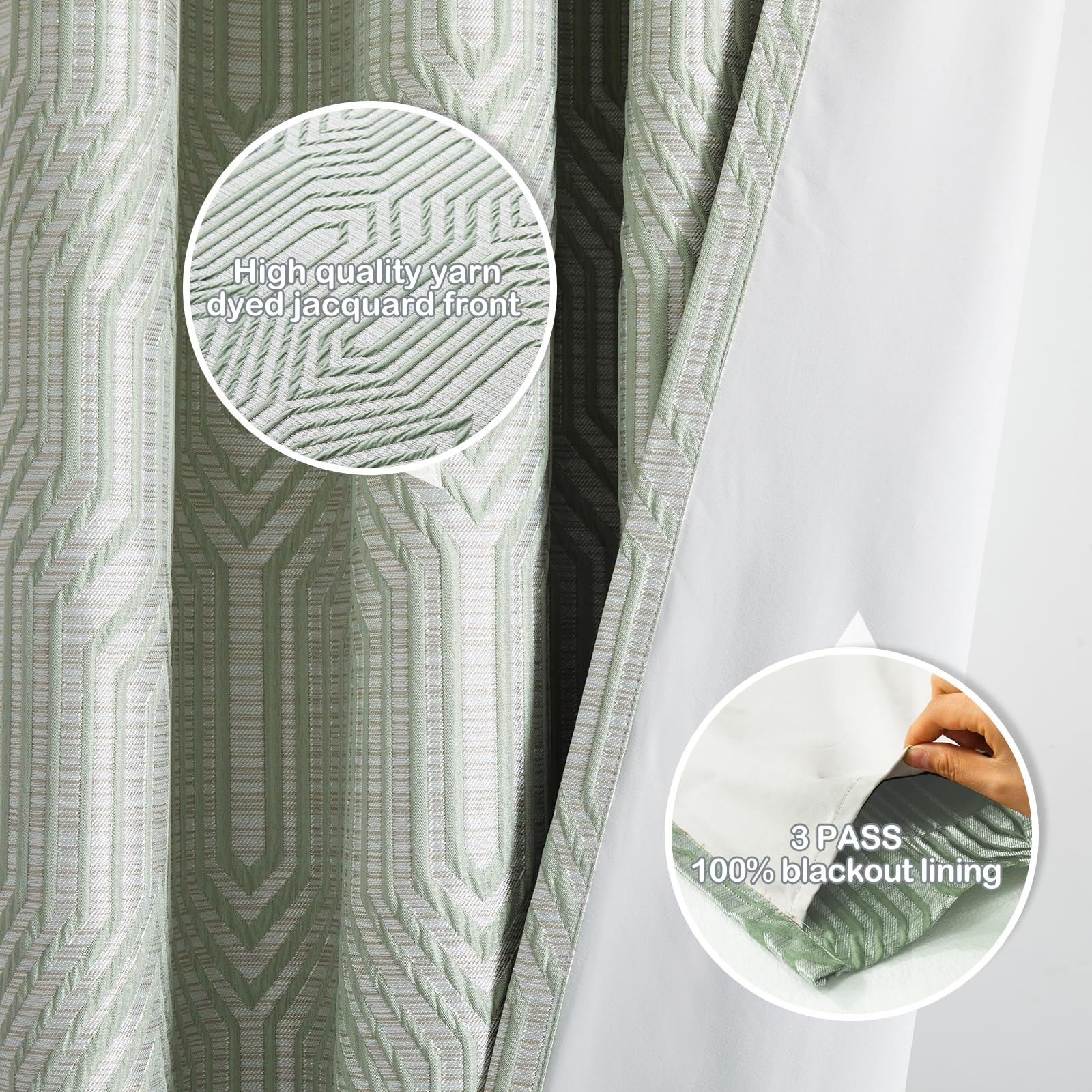 Drapexpert Mint Green And Silvery 100 Blackout Jacquard Geometric Pattern