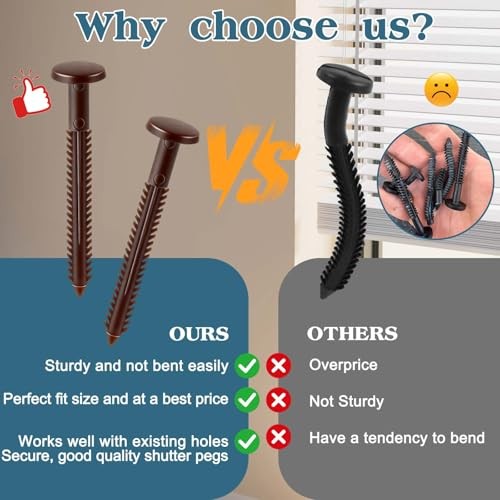 3 Inch Vinyl Shutter Fasteners, Window Shutter Panel Pegs 30Pcs Federal Brown
