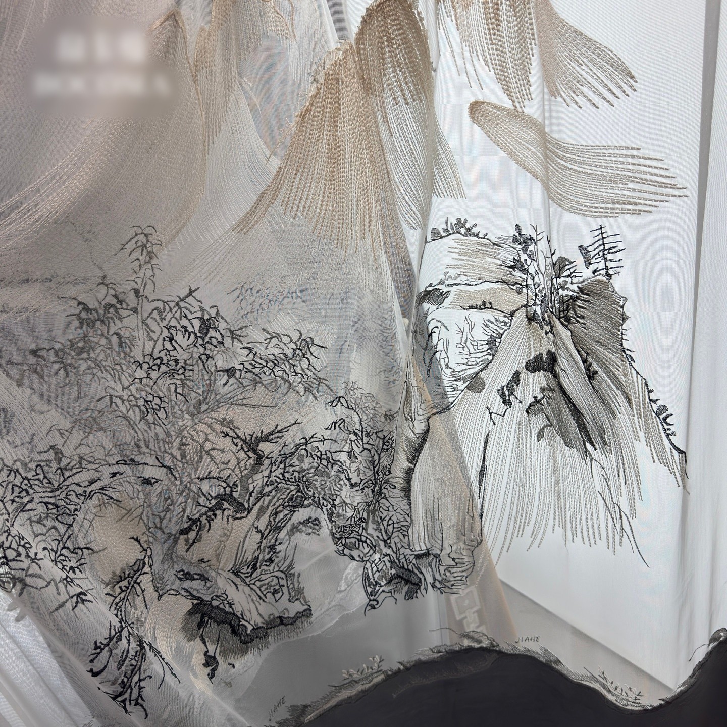 European grey bronzing embroidery flannel valance window curtain tulle M1911