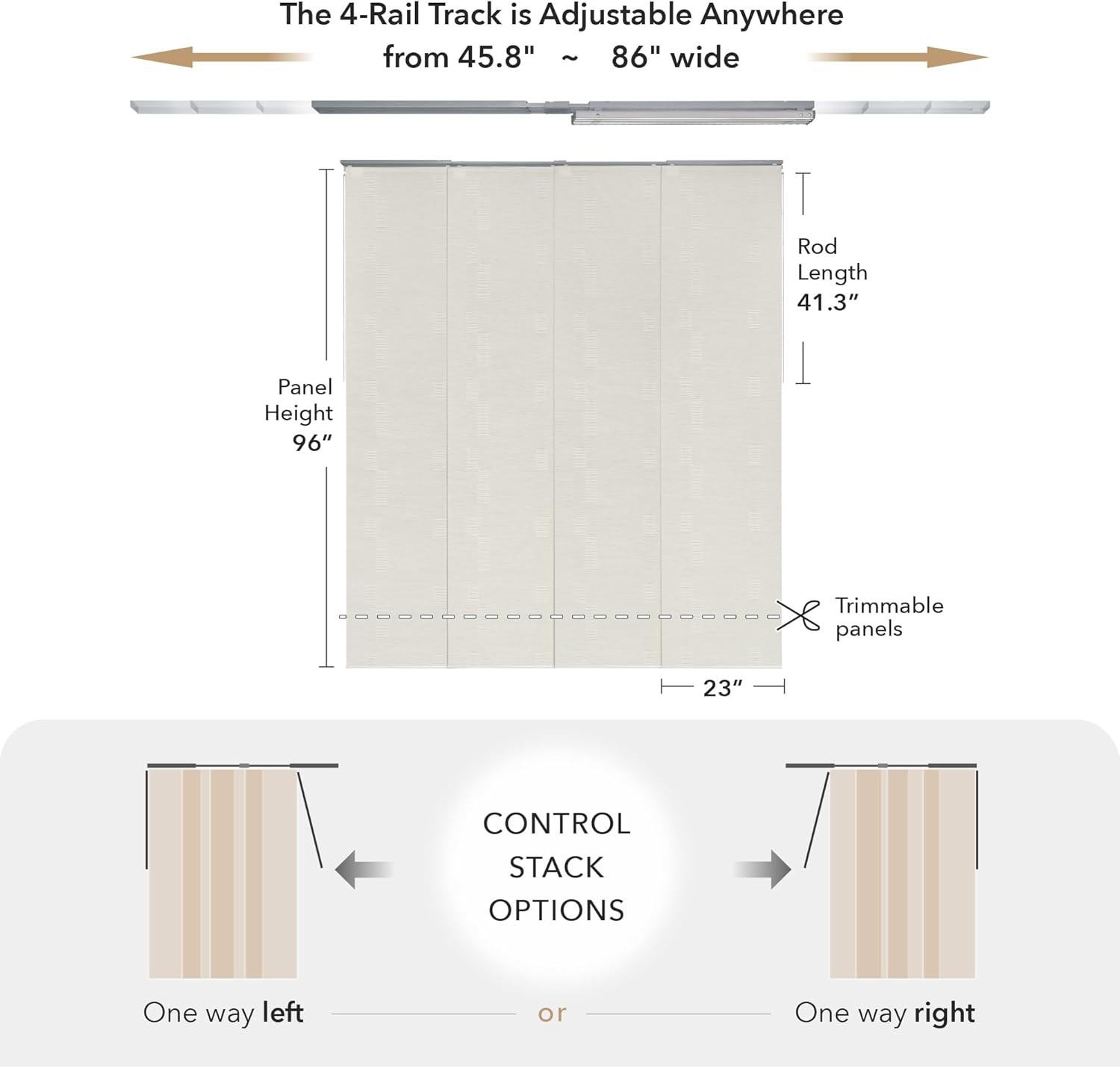 Adjustable Sliding Panel Track Window Blinds 45.8″- 86″ W x 96″ H, Extendable