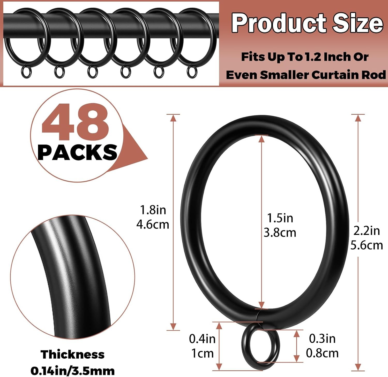 48 Pack Curtain Rings With Eyelets Metal Black Curtain Rings For Pinch Pleat …