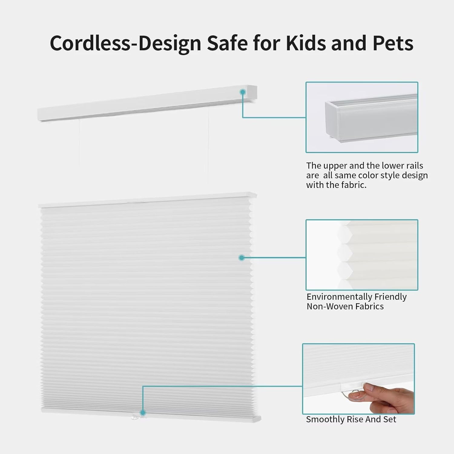 Cordless Top Down Bottom Up Cellular Shades, 35″ W x 72″ H, White