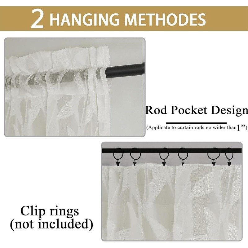 Light Filtering Leaf Jacquard Curtains 63 Inch Home Living Room Dining Room New