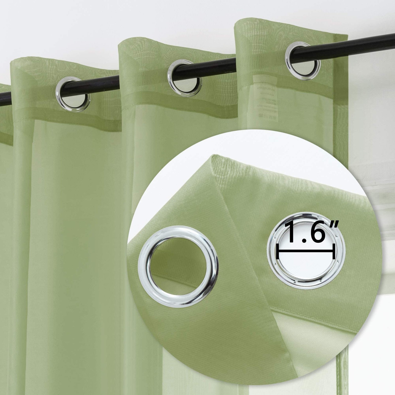 Sage Green Sheer Curtains 96 Inch Length for Living Room 2 Panels Set Grommet…