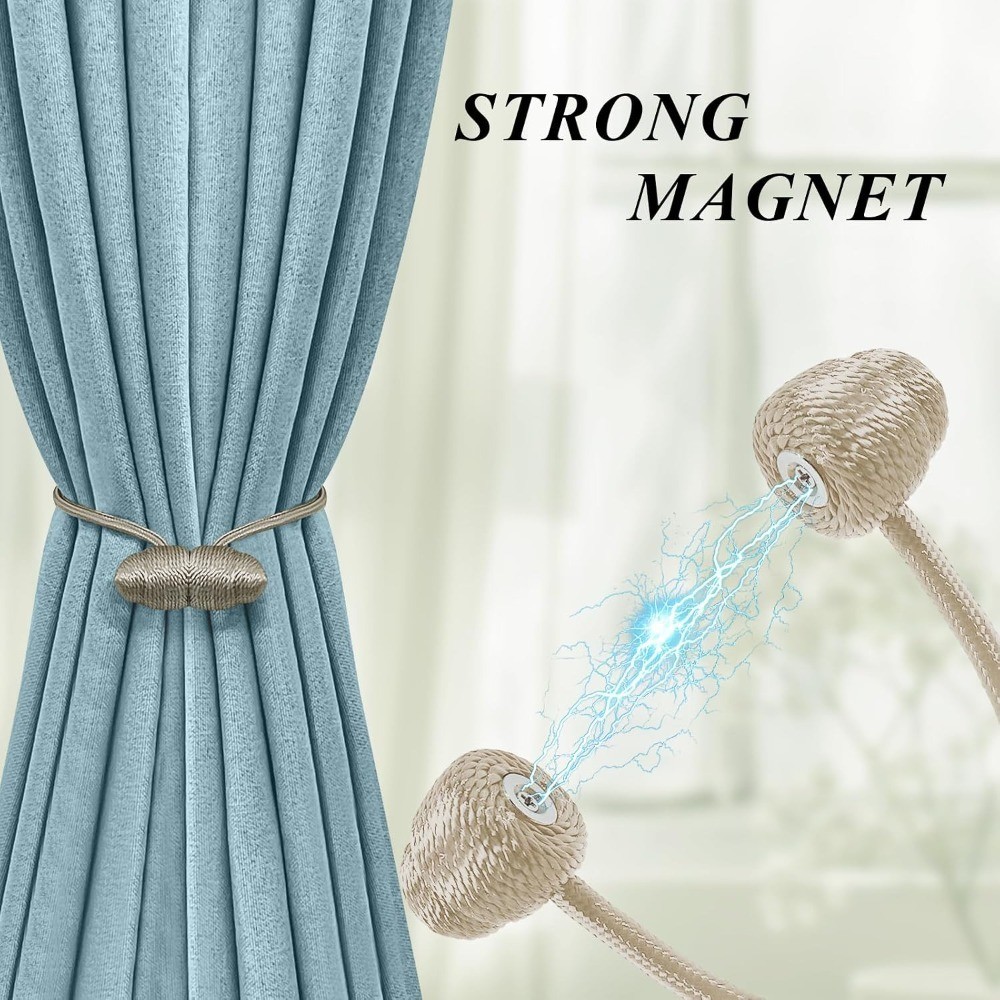 4PCS Beige Boho No Drill Magnetic Curtain Tiebacks for Home Decor | Decorative