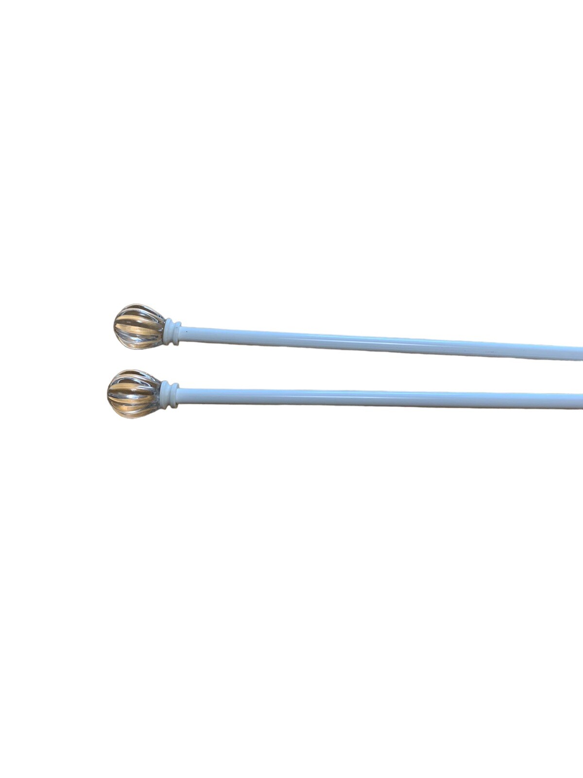 Set 2 White Metal Curtain Rods with Acrylic Cut Crystal Ball Finials to 48″