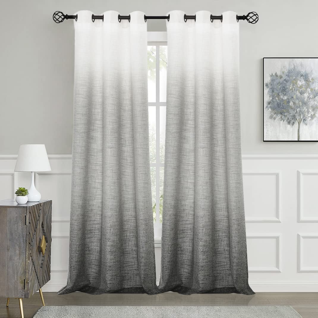 Ombre Window Curtain Panel Linen Gradient Print on Rayon Blend Fabric Drapery…