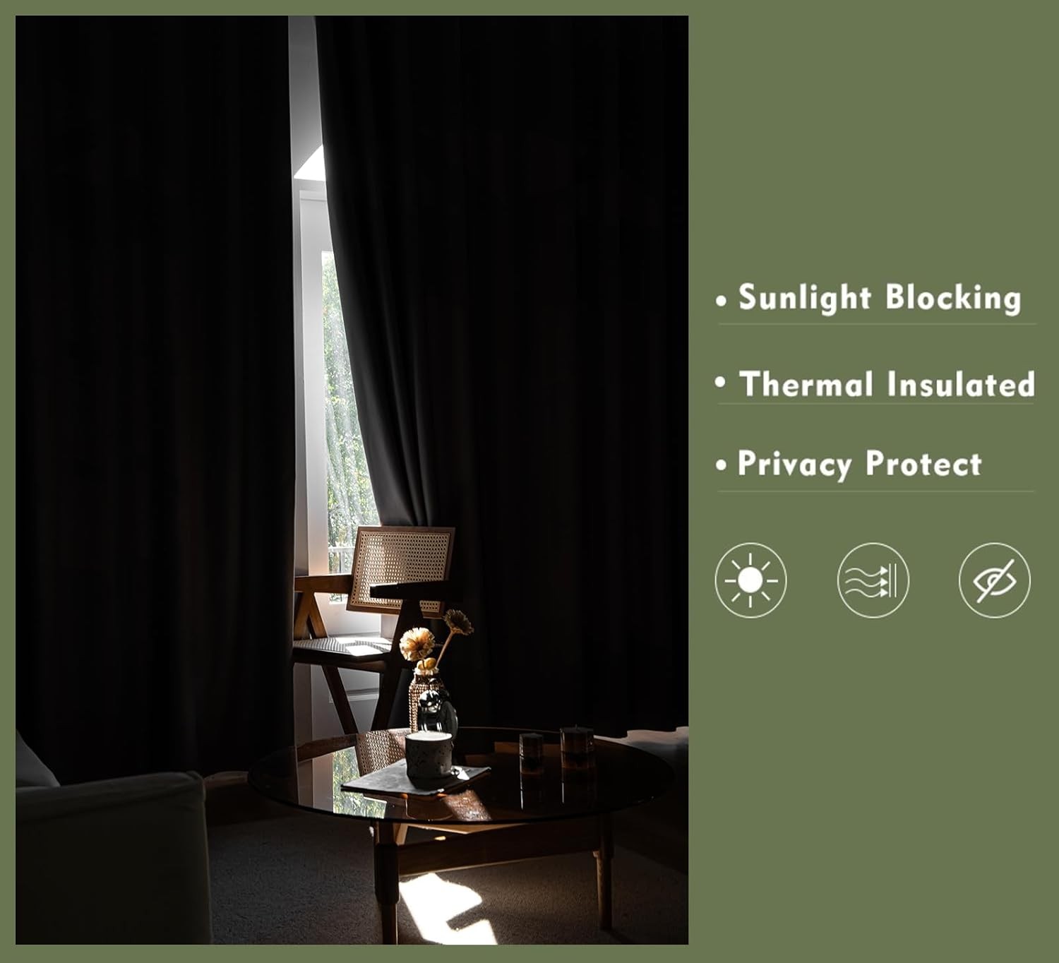 PI Blackout Door Curtain 80 Inch Thermal Insulated Room Darkening Privacy Doorwa