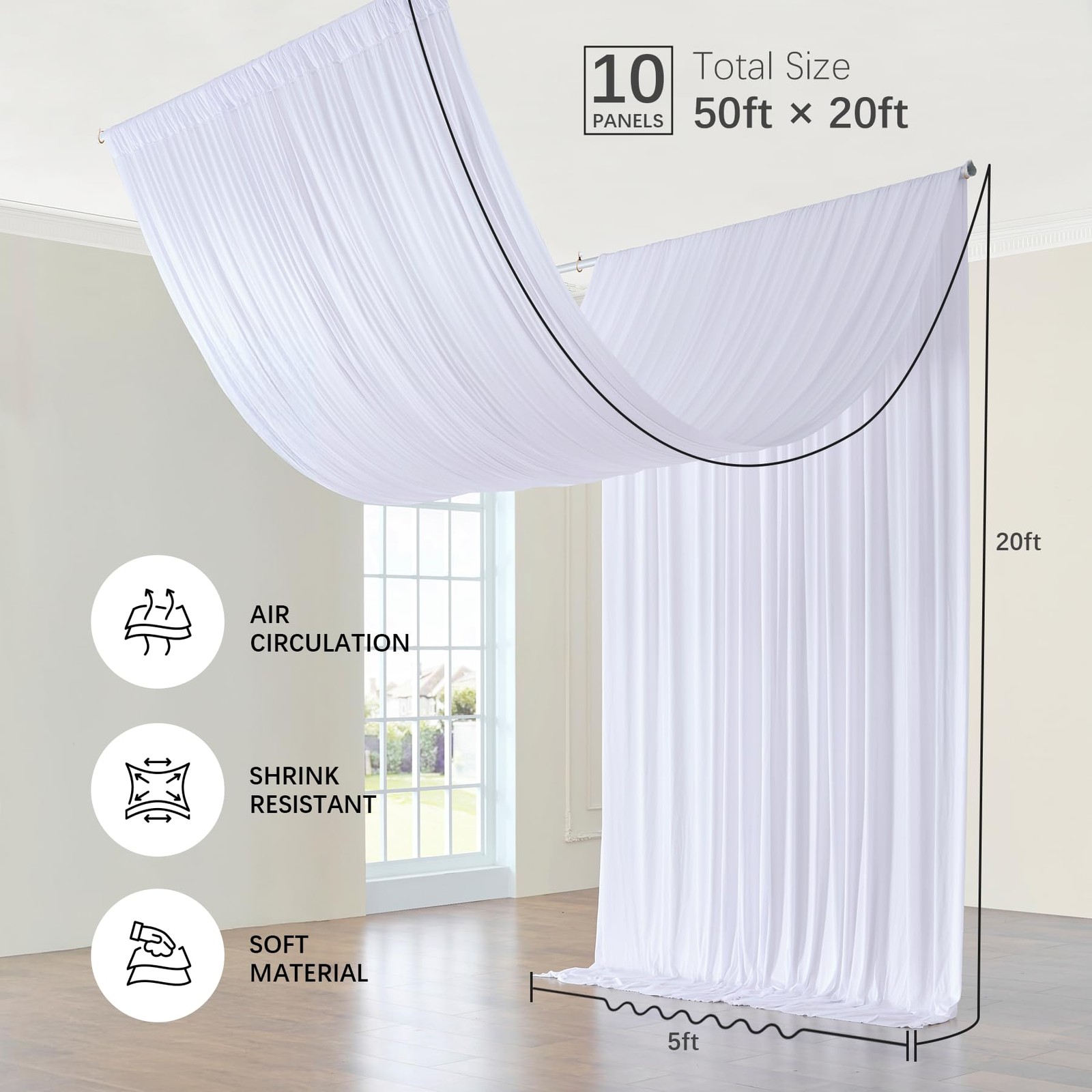 10 Panels 5ft(W) x 20ft(H) White Ceiling 60″W x 240″L (Pack of 10),