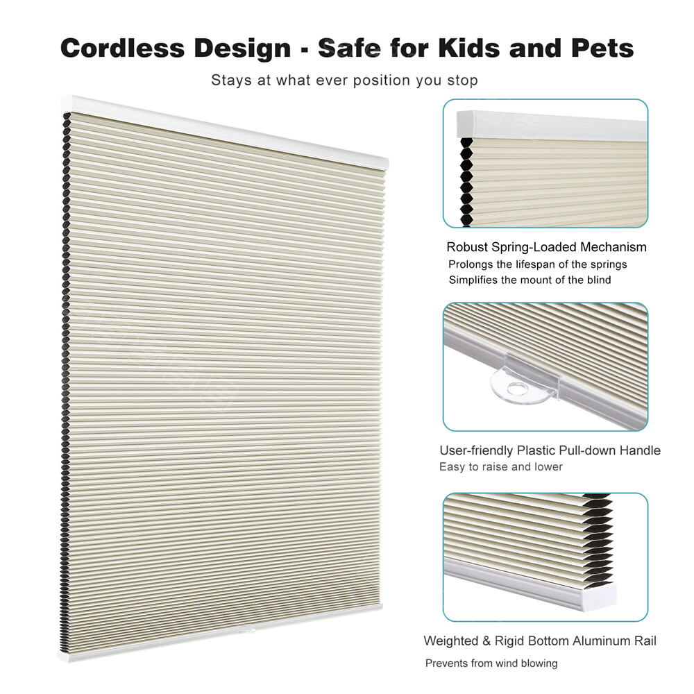 CUSTOM SIZE Cordless 1inch Blackout Window Shades Cellular Shades