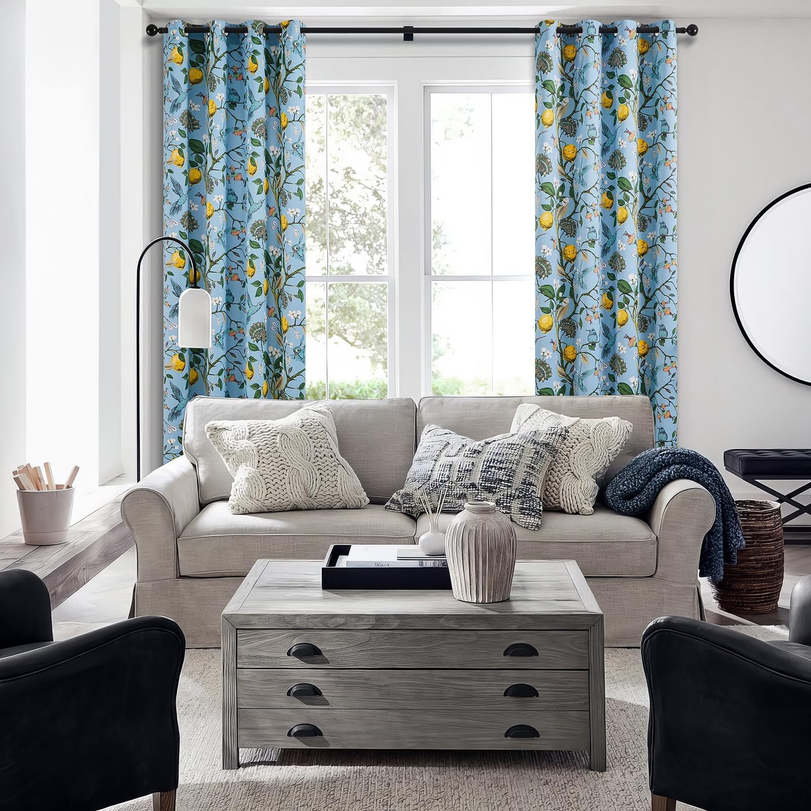 Blue and White Patterned Aesthetic Pretty Curtains 84 Inches Long 2 Panels,Gr…