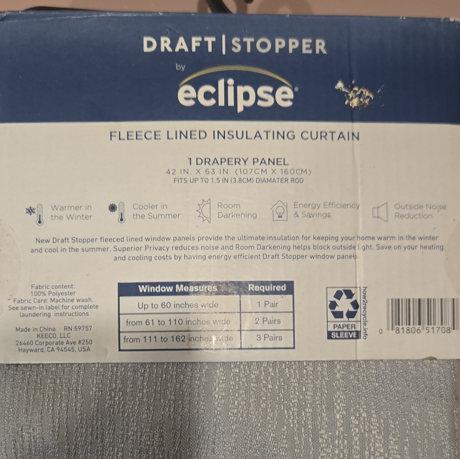 Eclipse Draft Stopper Blackout Insulating Rod Pocket Panel 42×63 Soft Silver