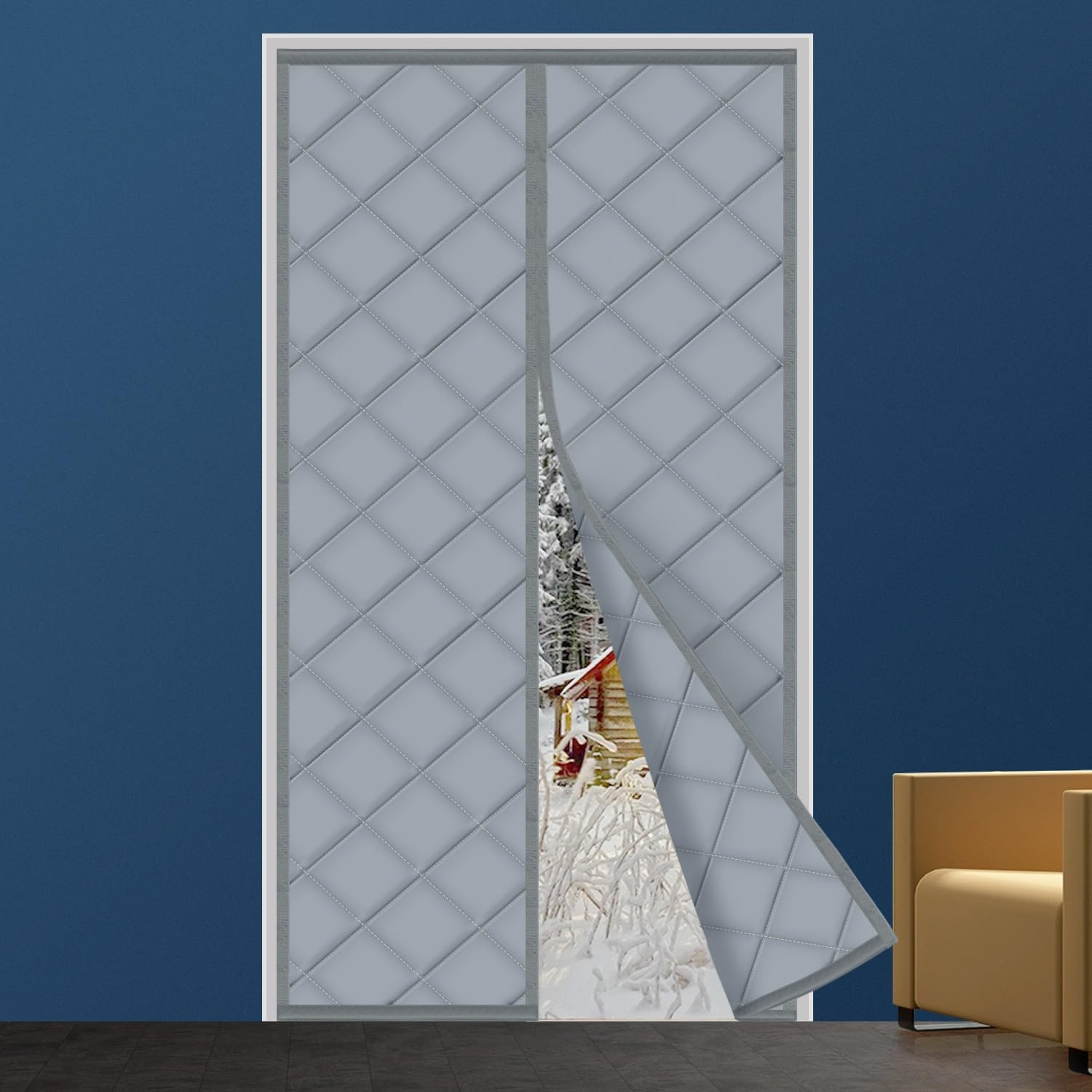 Magnetic Thermal Insulated Door Curtain 38″x83″ Grey, Pet-Friendly Seal US