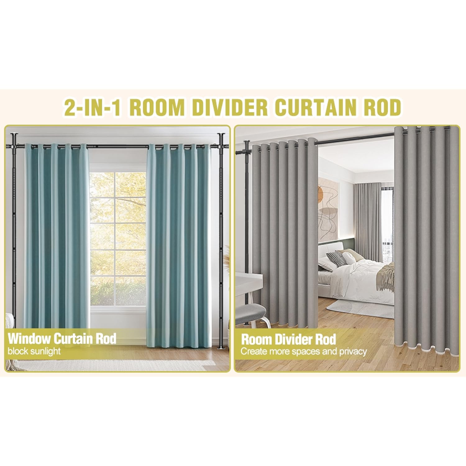 No Drilling Curtain Rod for Room Adjustable Tension Wall Divider Space Partition