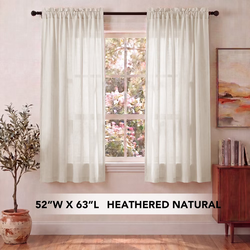 H.Versailtex Heathered Natural Linen Rod Pocket Curtains Semi Sheer Curtains