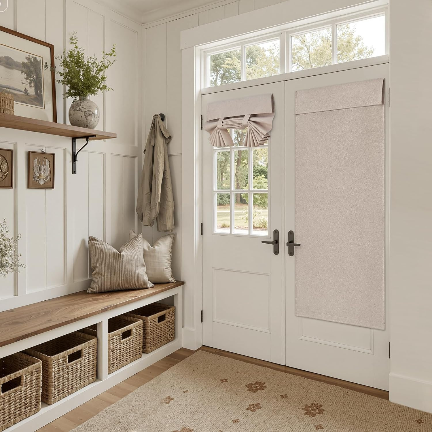 HOMEIDEAS 100% Linen Blackout French Door Curtains, Modern Farmhouse Privacy Doo