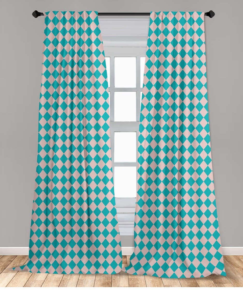 Geometric Curtains Retro 60s Kitchen Atomic Mid Century 2 Panel Set 28″ x 63″