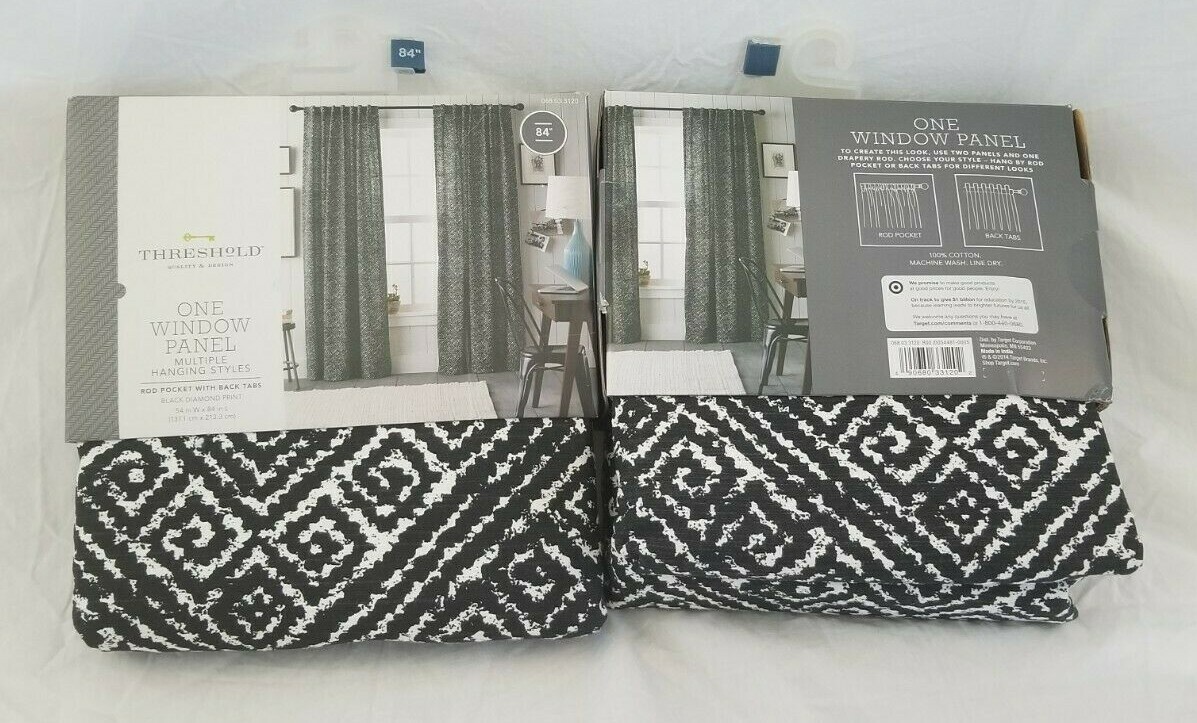 2 pc Threshold Black Diamond Print Rod Pocket Panels (1 Pair) 108″ x 84″ NIP