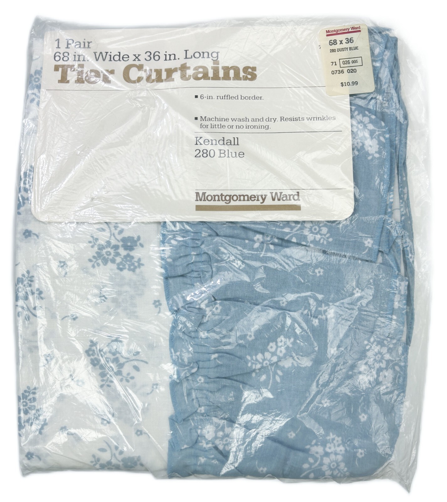 Tier Curtain Kendall 280 Blue Montgomery Ward 6” Ruffled Border 1 Pair