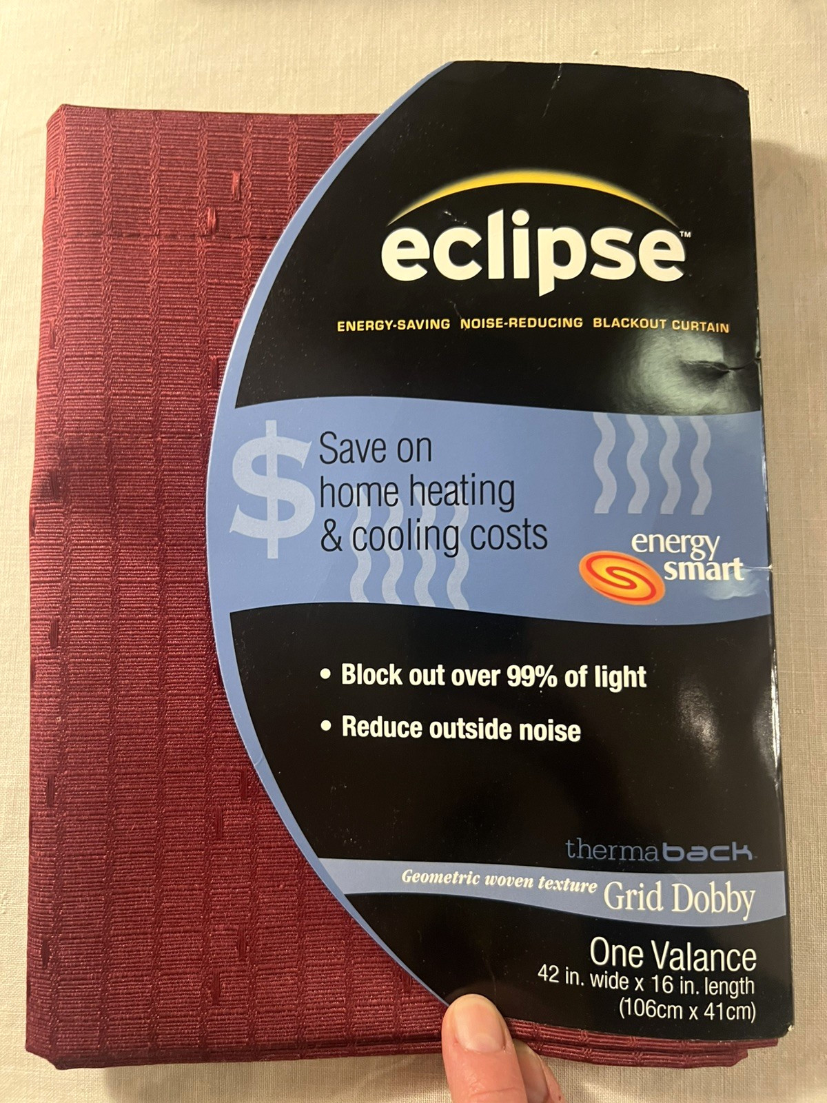 2 NIP Eclipse burgundy poly/cotton 42″Wx16″L blackout rod pocket valances