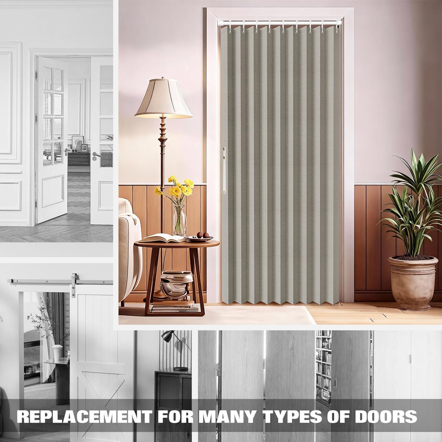 100% Blackout Fabric Folding Door Curtain Magnetic Closure Blockout Curtains