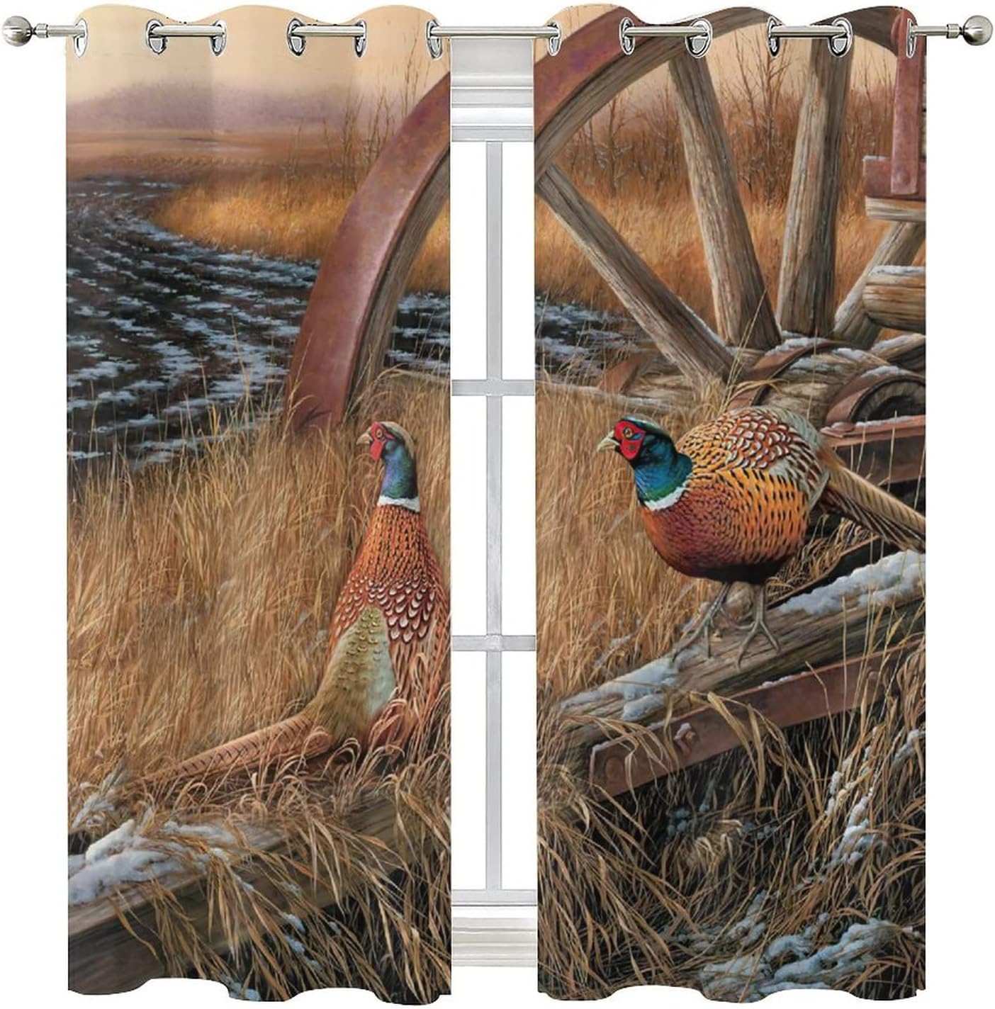 Rustic Pheasants Blackout Curtains – Camouflage Wildlife Pheasants Retro Forest