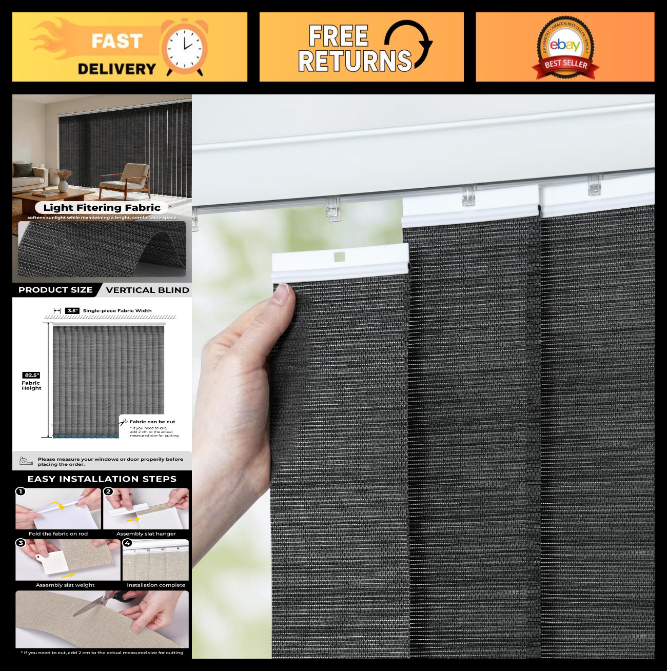 Vertical Blind Replacement Slats – Modern Light Filtering Window Treatment, 20-P