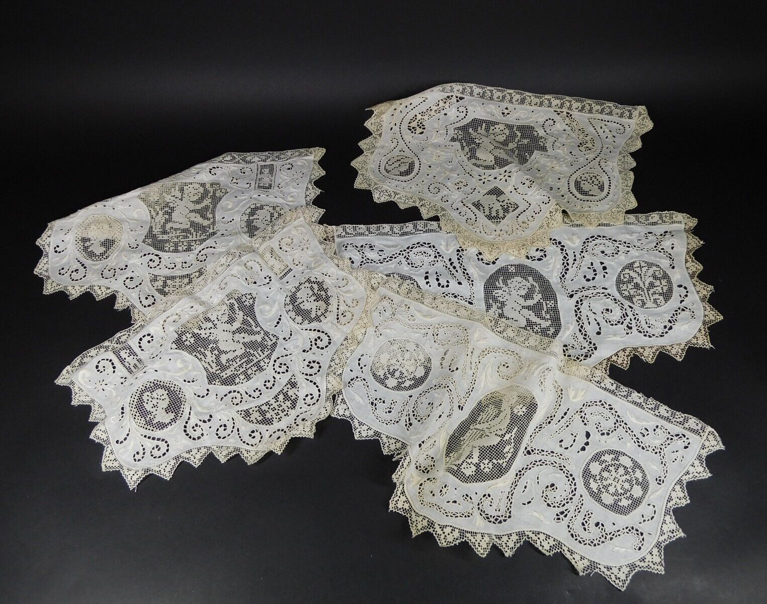 Vintage Lace Cut Work & Tatting Cherub Valance 41″ W + 5 Smaller Cherub Valances