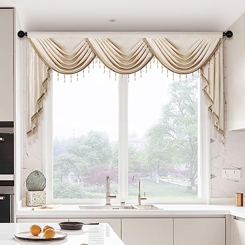 Luxury Velvet Curtain Valances for Living Room 79″W x 43″L (Pack of 1) Cream