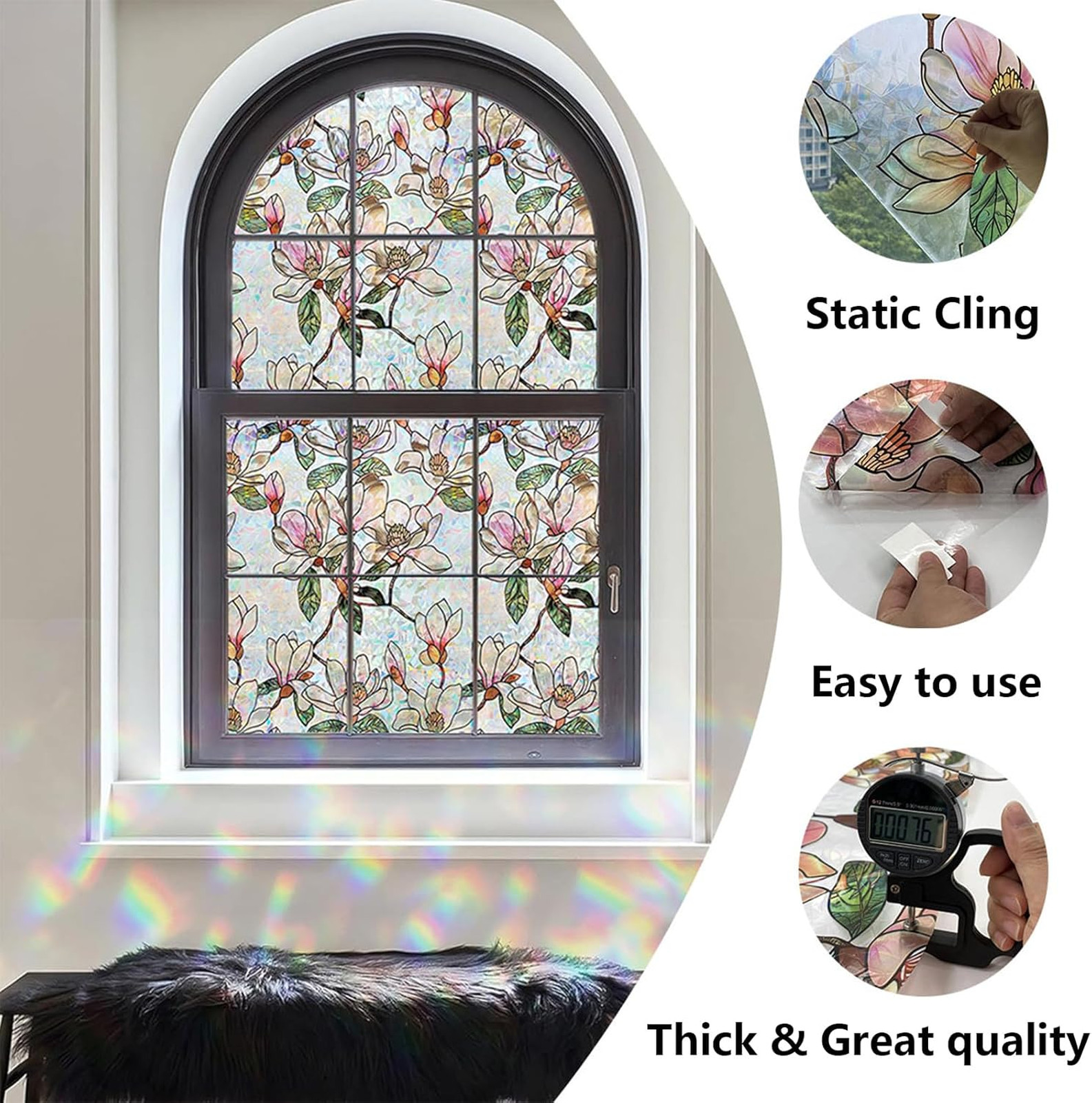 Window Privacy Film Stained Glass Rainbow Static Cling Heat Control Non-Adhesive