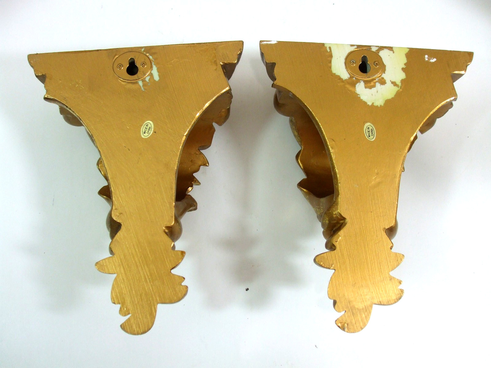 2 Drapery Curtain Rods Brackets Holders Gold Paint Resin Wall Sconce Swag 7.5″ H