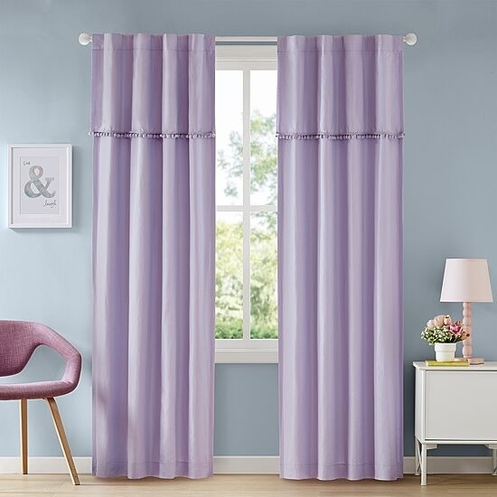 INK+IVY Kids 40″x84″ Holly Pom Pom Blackout Curtain Panel Rod Pocket Back Tab