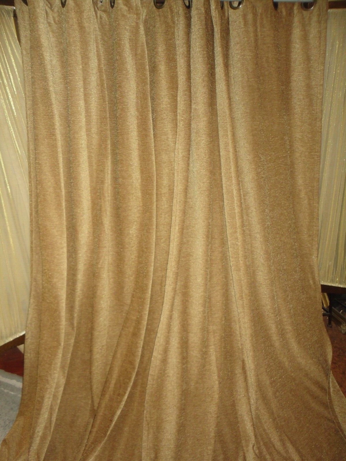 CHAPS TEXTURED SHIMMER CHENILLE GOLD (2) GROMMET CURTAINS PANELS 42 X 95