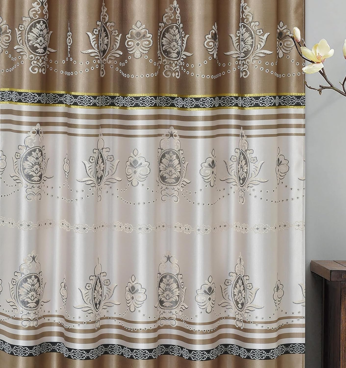 Harmony Horizon. Jacquard Window Curtain Panel Drape with Attached Fancy