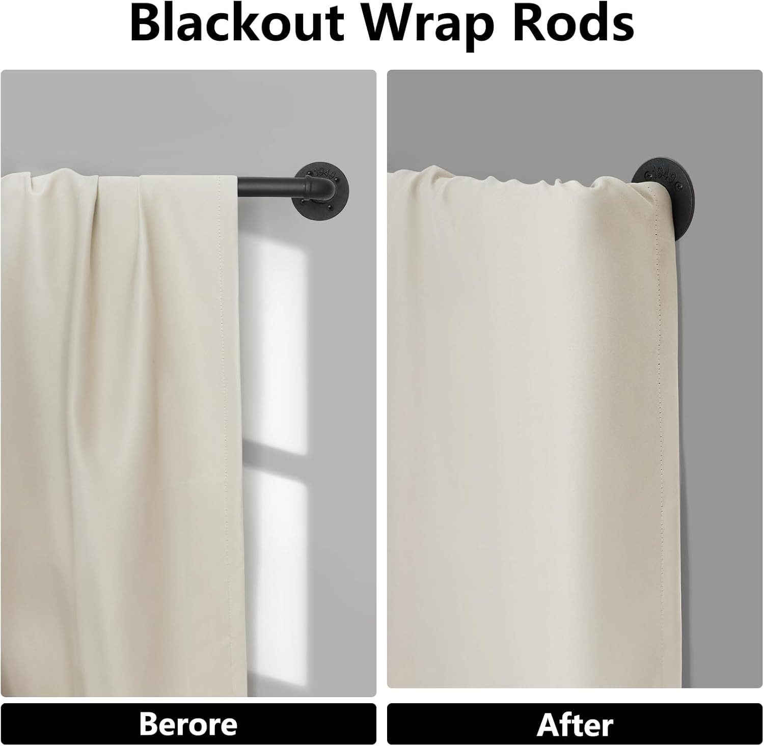 Curtain Rods for Windows 66 to 120 Inch, 1″ Black Industrial Wrap