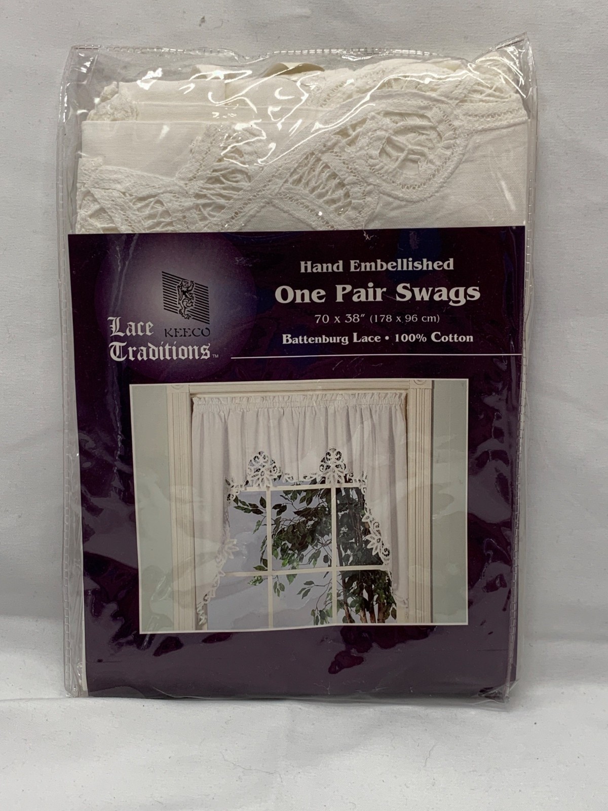 Lace Traditions Hand Embellished Battenburg Lace Swags 70″ x 38″ 100% Cotton Win