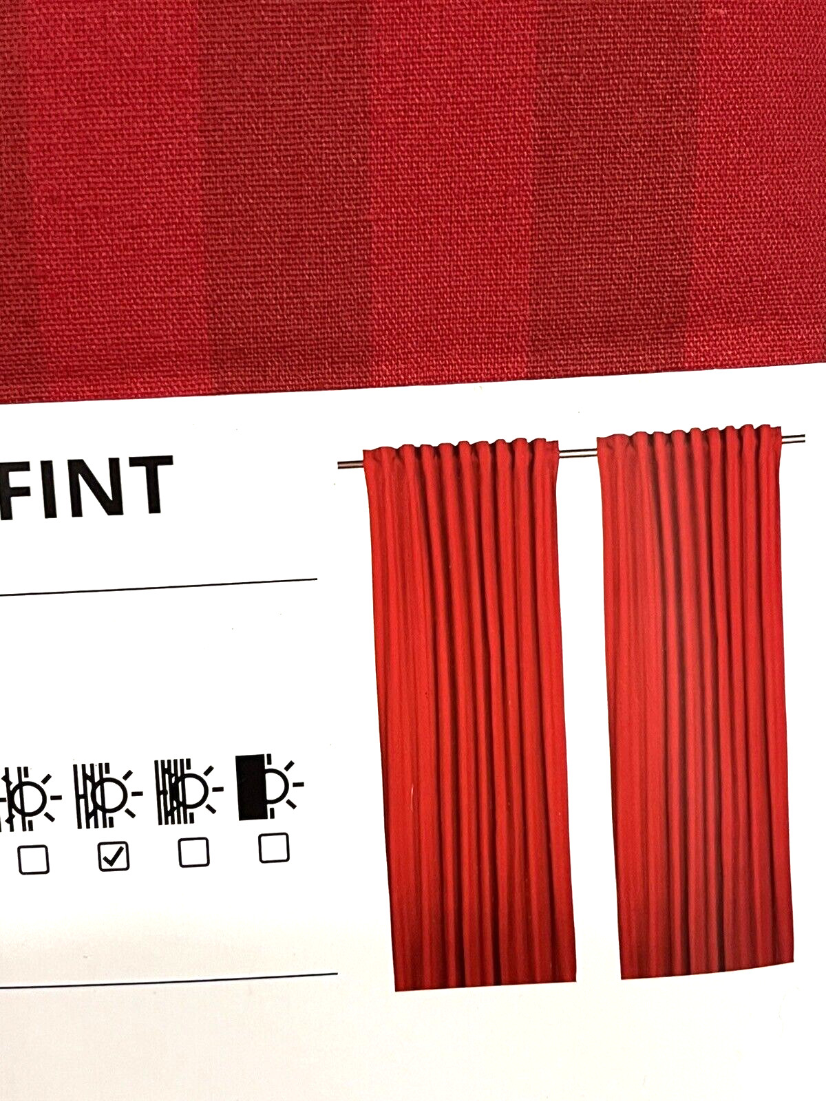 Ikea VINTERFINT Curtains 2 Panels (1 pair) 57″ x 98″ Red Striped Cotton/Jute