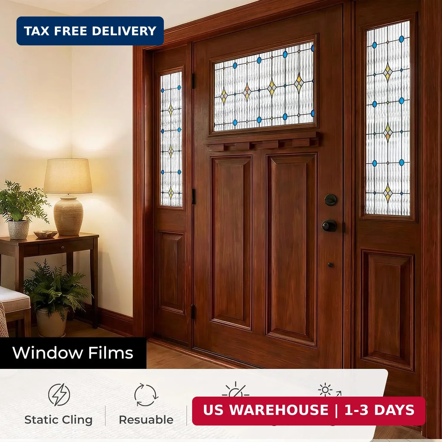 ADD.HERES Window Privacy Film, Stained Glass Decorative Static Cling, Removable