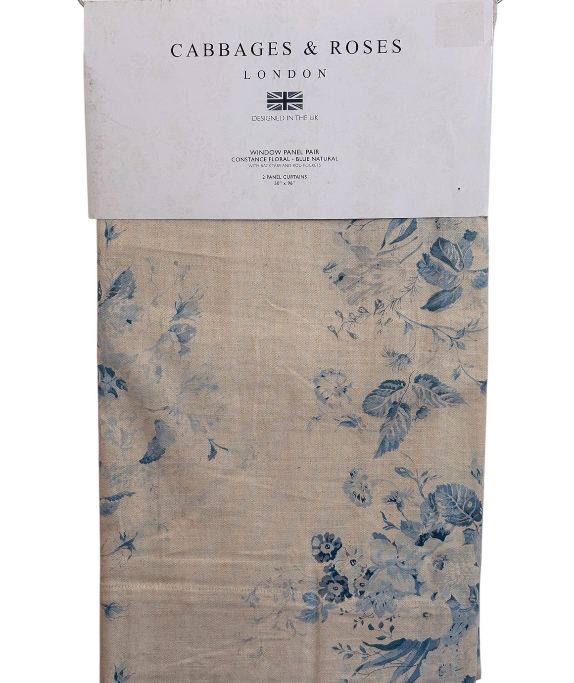 Cabbages & Roses London Constance Floral Blue Natural 50 x 96 Window Panel Pair