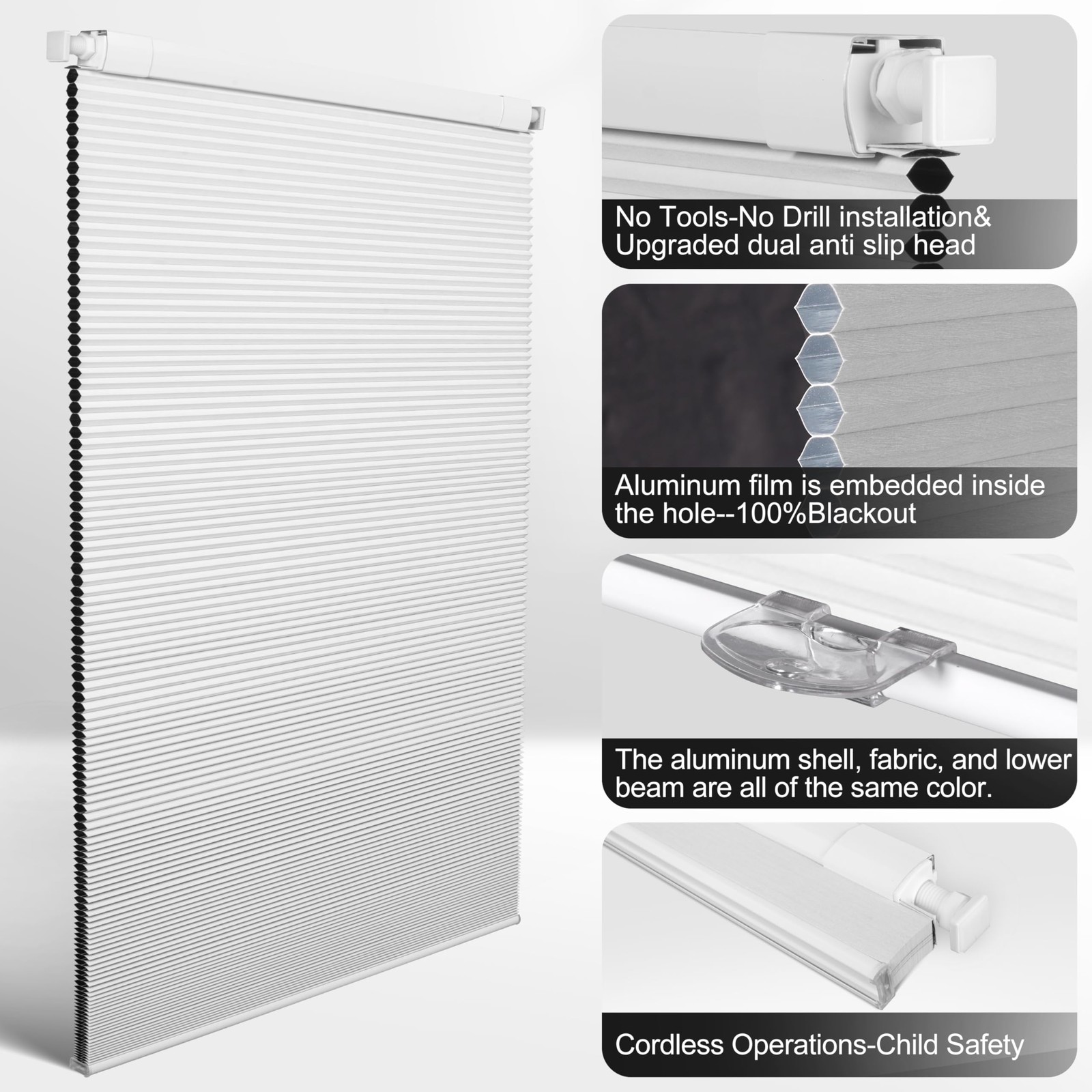 Sulugood 47″W x 36″H Blackout White Shades