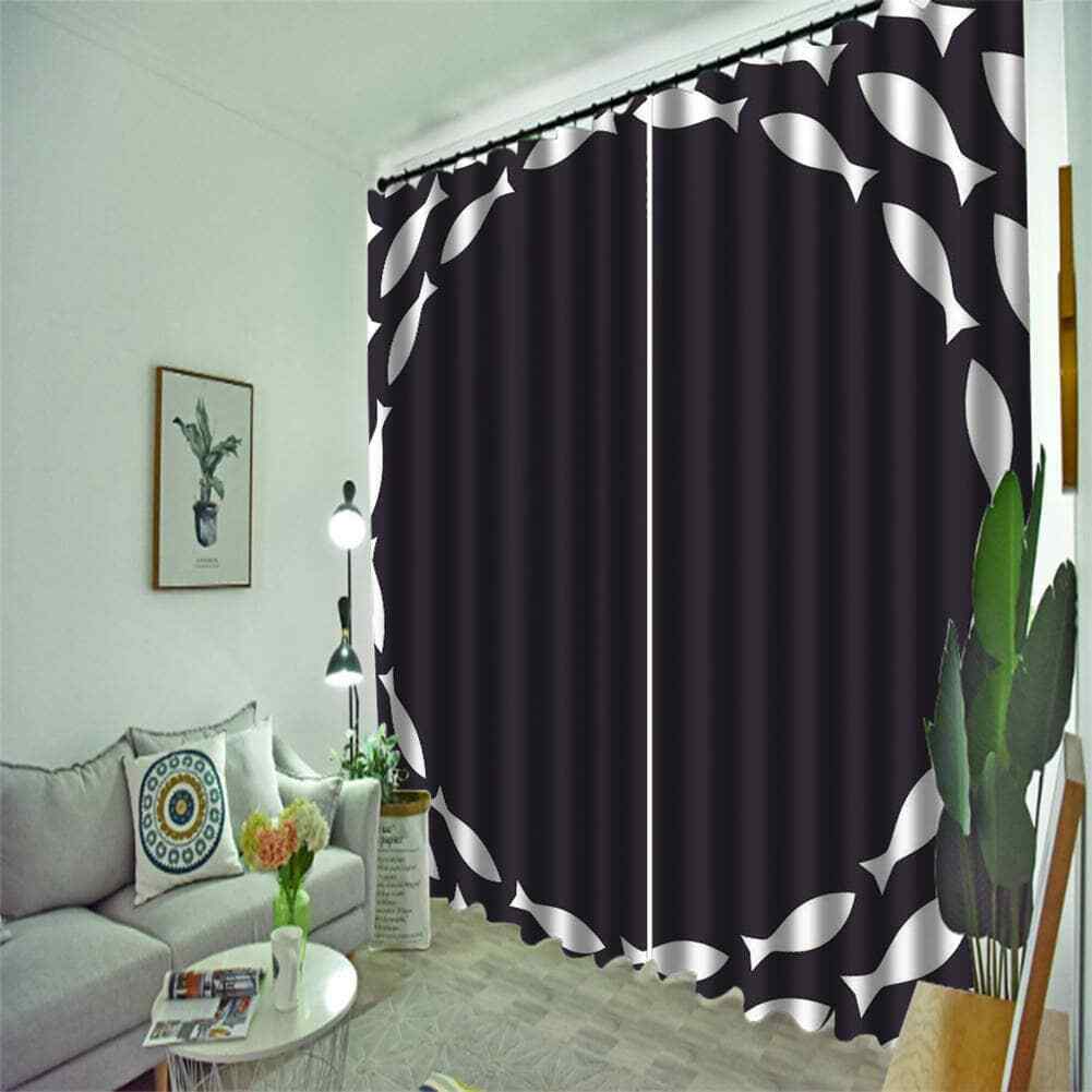 Wooden fish against blue background Printing 3D Blockout Curtains Fabric Window