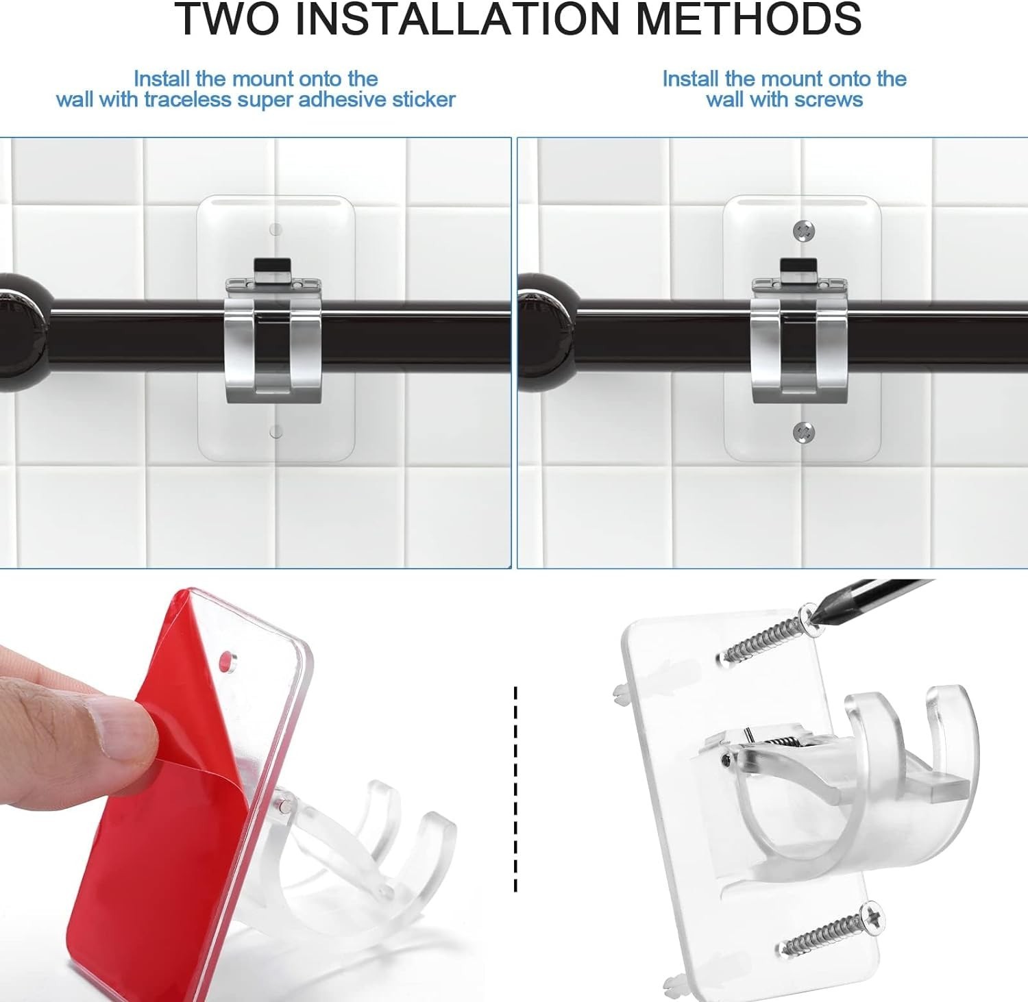 No-Drill Curtain-Rod Adhesive-Brackets Adjustable-Holder – 20 Pounds Nail Fre…