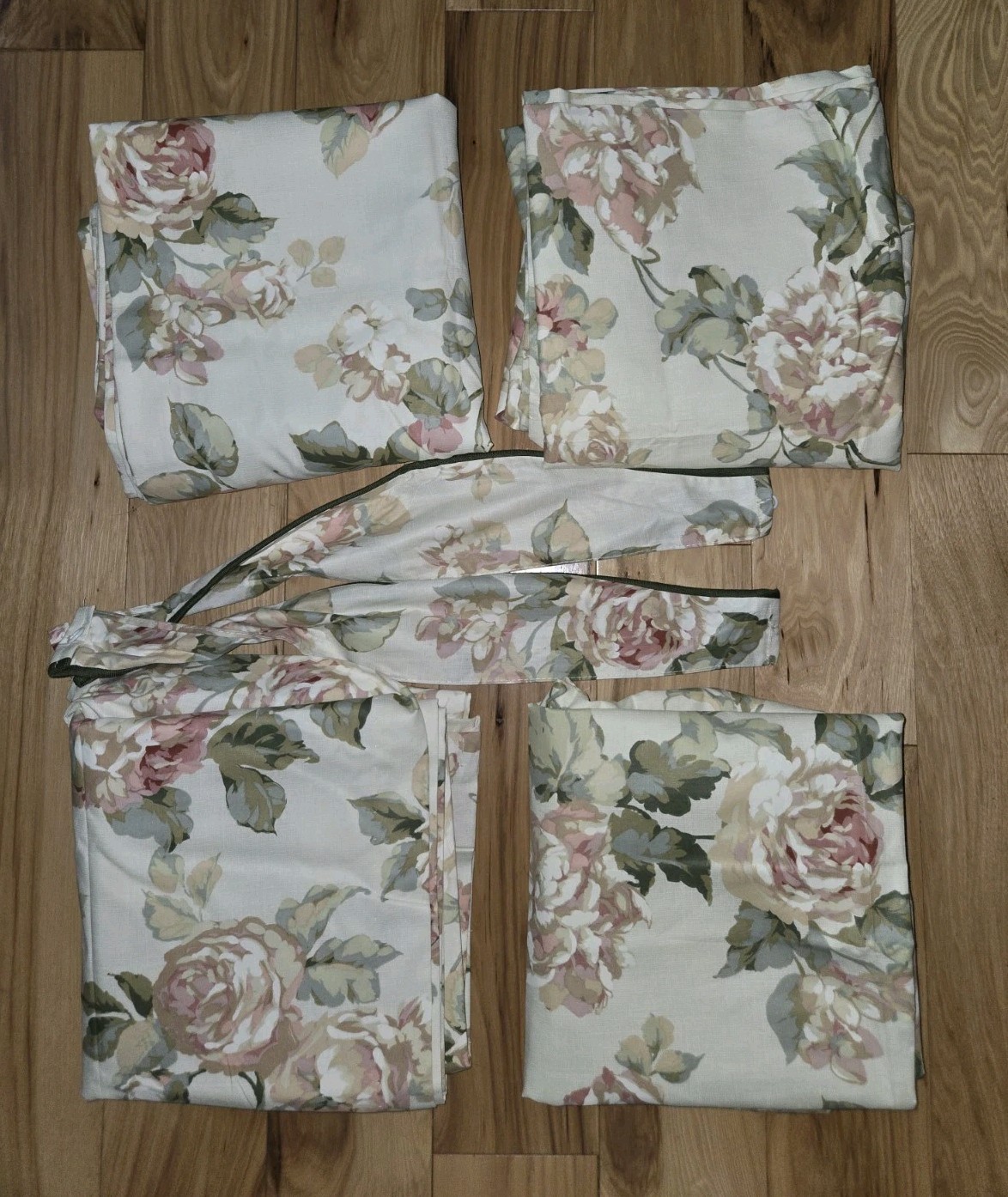 SET 4 Croscill Lined Drapery Panels Curtains Ties Floral Cottage 41×86 Roses NEW