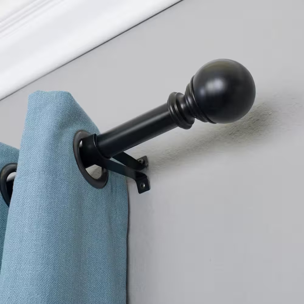 Ball 72 In. – 144 In. Adjustable Curtain Rod 1 In. in Black with Finial