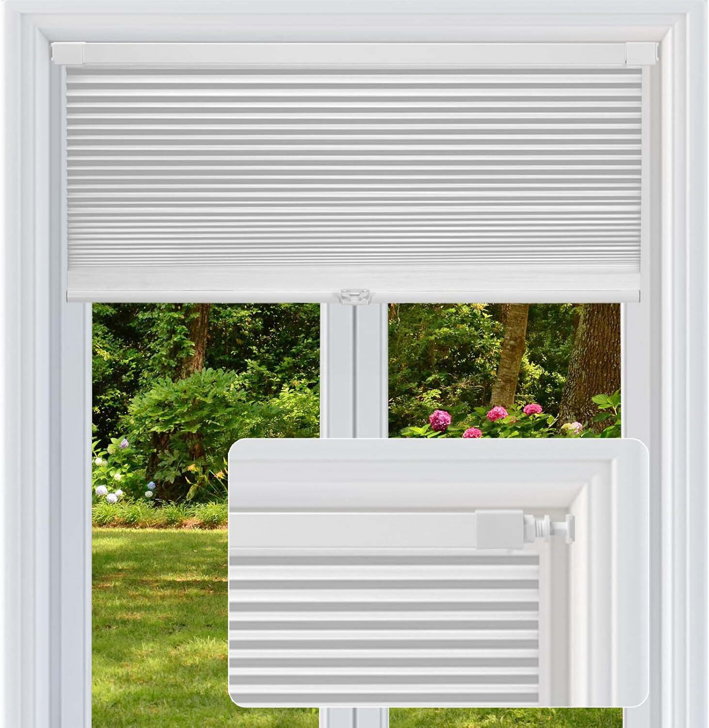 Cordless Cellular Blinds, White 34“ W x 48” H