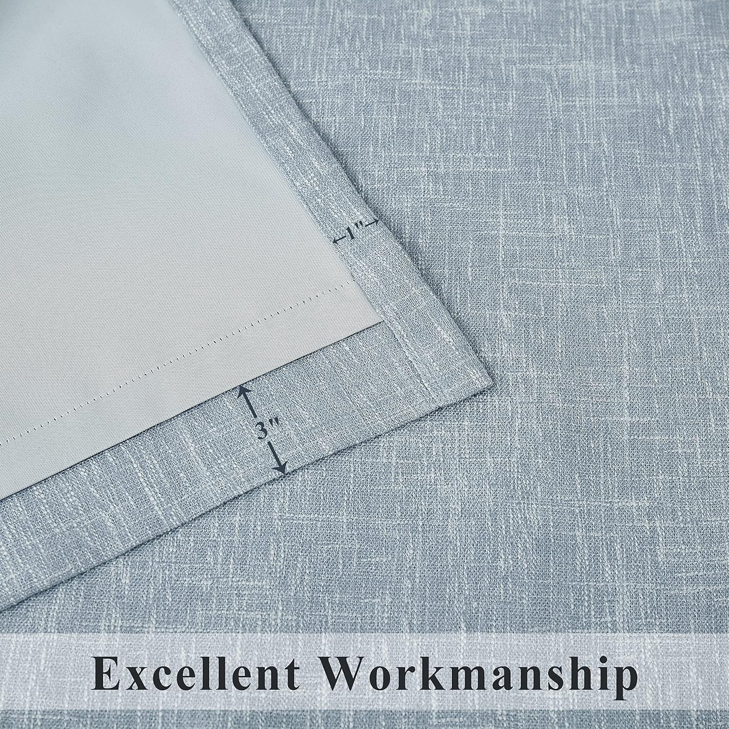 Blue Solid Full Blackout Curtain Heavy Linen Texture Window Treatment for Bedroo