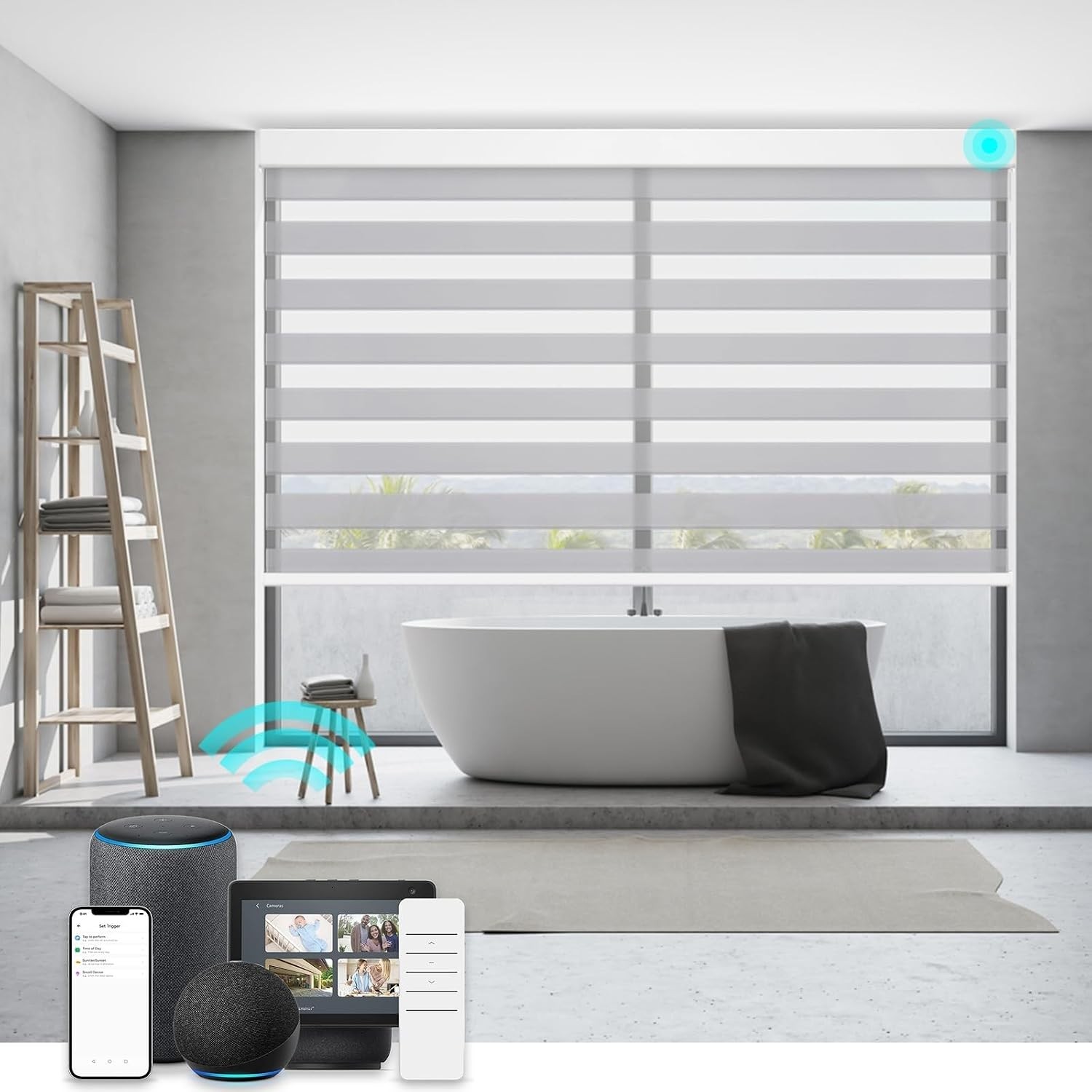 Smart Motorized Zebra Blinds Custom Size Window Shades Remote Control Light….
